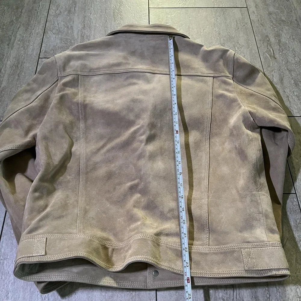 G For Innerthought Jacket Mens Large Beige Suede Leather Biker Snap Front